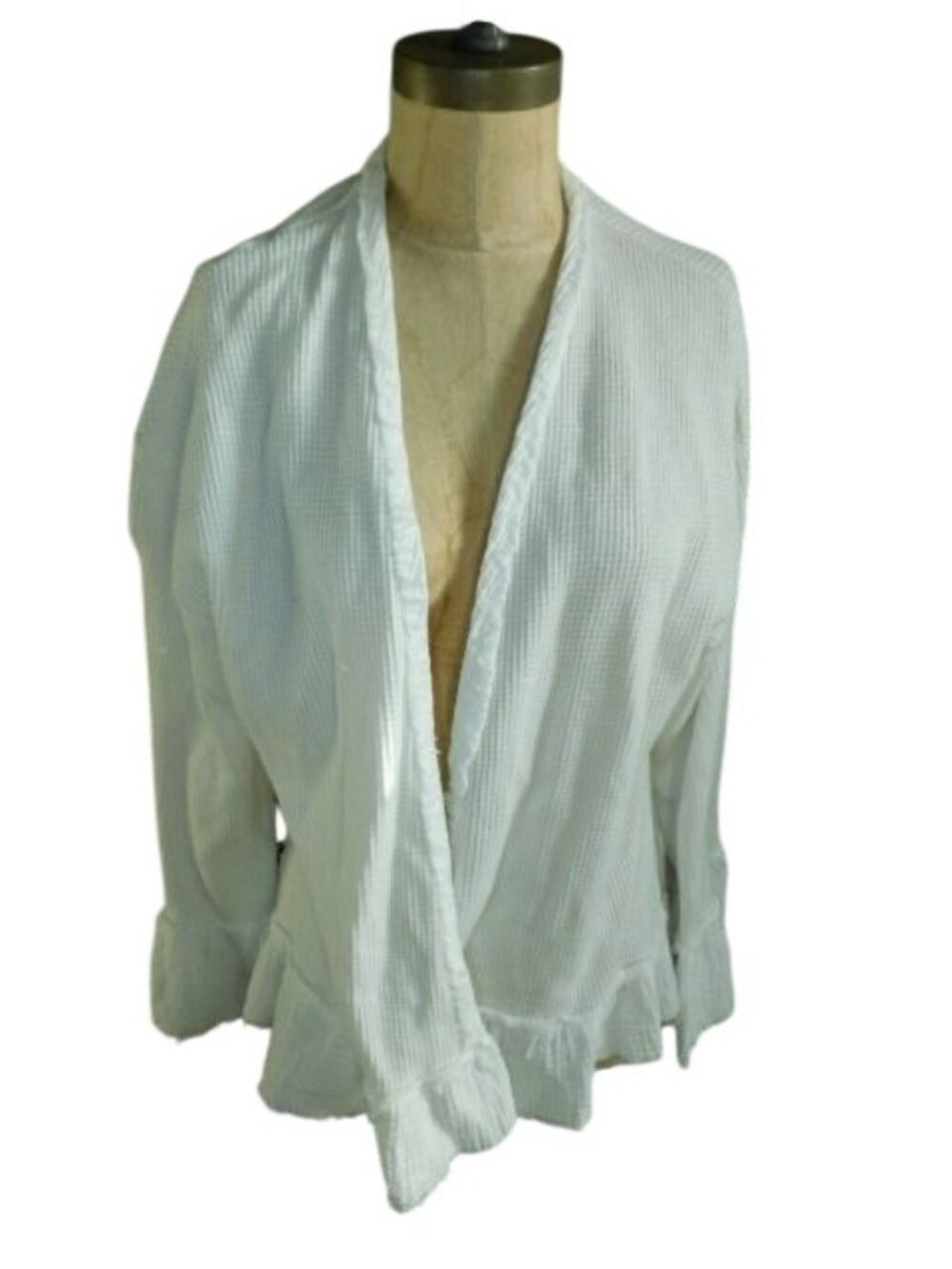Pink Lily Size M Medium White Distressed Waffle knit Cardigan Style Top